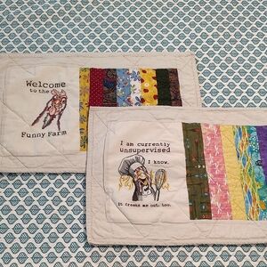 Handmade Quilted Hand Stitched Placemats Kitchen Chickens Funny Farm Funny